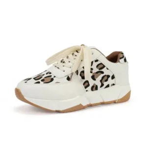 Petdrik Women Fashion Autumn And Winter Leopard Leather Stitching Sneakers