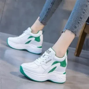 Petdrik Women Fashion Round Toe Platform Medium Heel Lace-Up Colorblock Sneakers