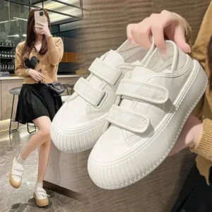 Petdrik Women Fashion Round Toe Thick Sole Velcro Pu Sneakers