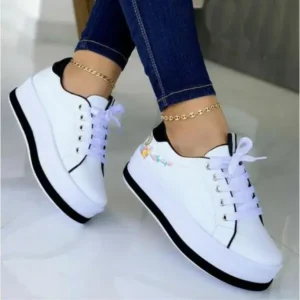 Petdrik Women'S Fashion Round Toe Thick Sole Shallow Lace-Up Casual Sneakers