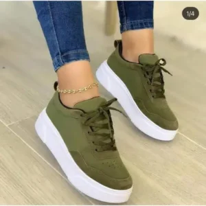 Petdrik Women'S Fashion Casual Round Toe Thick-Soled Lace Up Canvas Sneakers