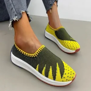 Petdrik Women Fashion Fly Knit Breathable Platform Low Top Sneakers