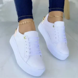 Petdrik Women Fashion Round Toe Platform Lace Up Solid Color Sneakers