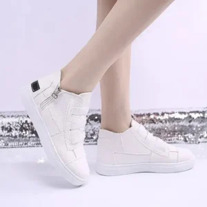 Petdrik Women Fashion Round Toe Mid-Top Canvas Raw Edge Elastic Sneakers