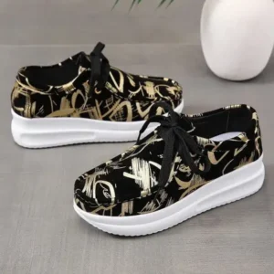 Petdrik Casual Graffiti Round Toe Platform Plus Size Sneakers