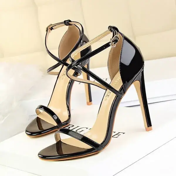 Petdrik Women Fashion Sexy Hollow Cross Stiletto Heel Sandals