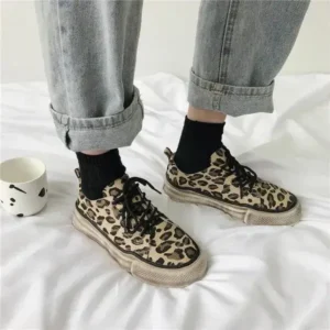 Petdrik Women Fashion Leopard Printing Flat Sneakers