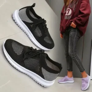 Petdrik Women Casual Sports Lace-Up Design Mesh Breathable Solid Color Sneakers