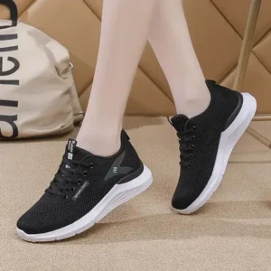 Petdrik Women Sports Casual Lace Up Design Mesh Breathable Wedge Sneakers