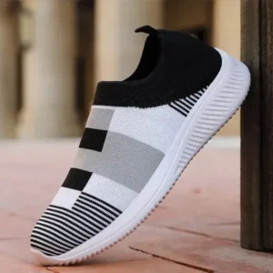 Petdrik Women Casual Knit Design Breathable Mesh Color Blocking Flat Sneakers