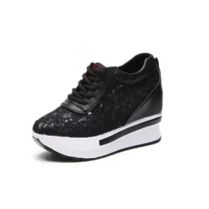 Petdrik Women Sexy Lace Design Lace-Up Breathable Wedge Platform Sneakers