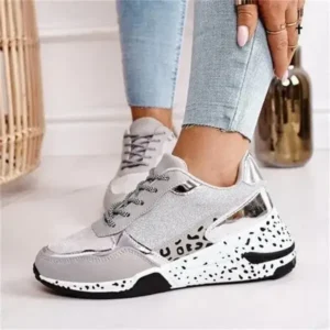 Petdrik Women Fashion Casual Leopard Print Color Matching Lace-Up Platform Sneakers