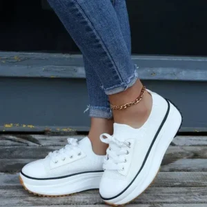 Petdrik Women Simple Casual Knit Upper Thick-Soled Lace-Up Sneakers