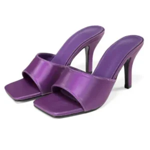 Petdrik Women Sexy Square Head Purple Stiletto Slippers