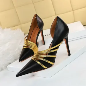 Petdrik Women Fashion Sexy Pointed Toe Hollow Design Stiletto Shoes