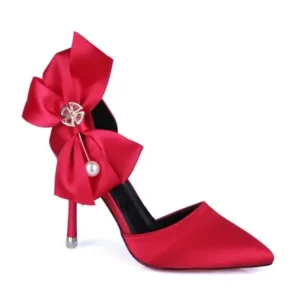 Petdrik Women Fashion Elegant Solid Color PU Pointed Toe Bowknot Pumps