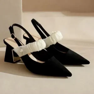 Petdrik Women Fashion Elegant Solid Color PU Pointed Toe Kitten Heel Sandals