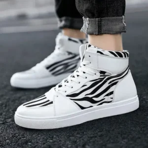 Petdrik Men'S Fashion Zebra Print Breathable Canvas High Top Sneakers