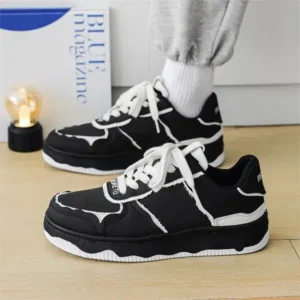 Petdrik Men'S Fashion Black White Breathable Canvas Sneakers