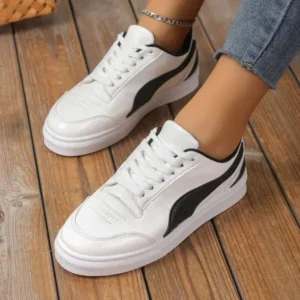 Petdrik Women Fashion Plus Size Thick-Soled Round Toe Flat Sneakers