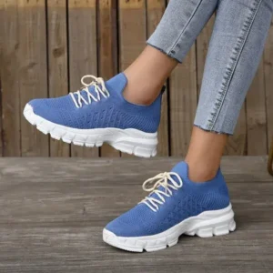 Petdrik Women Fashion Casual Breathable Flying Woven Lace-Up Thick-Soled Sneakers