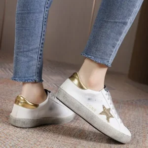 Petdrik Women Fashion Casual Plus Size Star Round Toe Sneakers