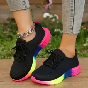 Petdrik Women Fashion Casual Mesh Breathable Rainbow Sneakers