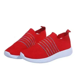 Petdrik Fashion Casual Solid Color Striped Fly-Woven Mesh Breathable Flat Sneakers