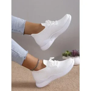 Petdrik Summer Women Fashion Breathable Mesh Fly-Woven Solid Color Sneakers