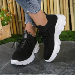 Petdrik Women Fashionable Casual Solid Color Lace-Up Sneakers