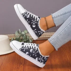 Petdrik Women Casual Fashion 3D Print Denim Canvas Sneakers