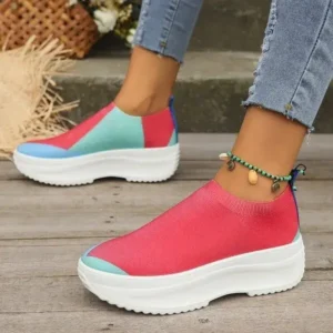 Petdrik Women Fashion Casual Color Blocking Fly-Woven Thick-Soled Sneakers