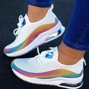 Petdrik Women Fashion Casual Rainbow Color Blocking Sneakers