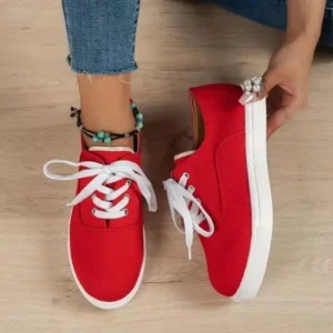 Petdrik Women Fashion Casual Solid Color Lace-Up Canvas Shoes