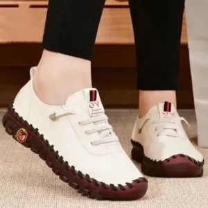 Petdrik Women Fashion Retro Solid Color PU Breathable Hollow Stitching Sneakers