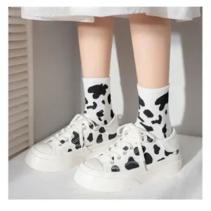 Petdrik Women Fashion Platform Cute Cow Pattern Lace-Up Sneakers