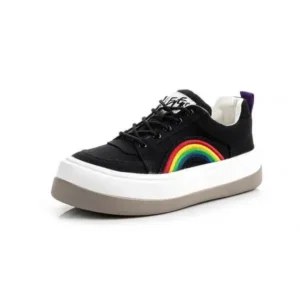 Petdrik Women Fashion Casual Rainbow Color Block Platform Canvas Platform Shoes