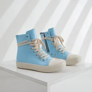 Petdrik Women Fashion Blue Faux Leather High Top Shoes