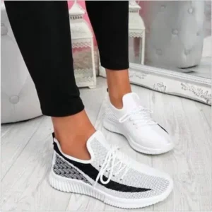 Petdrik Women Fashion Casual Thick Sole Breathable Fly Woven Thick Sole Lace Up Sneakers