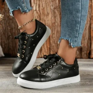 Petdrik Women Fashion Shallow Toe Round Toe Casual Lace Up Sneakers