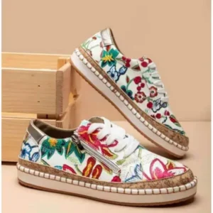 Petdrik Women Fashion Color Matching Ethnic Style Printed Sneakers