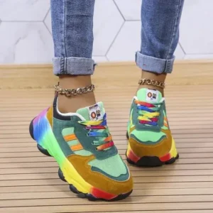 Petdrik Women Fashion Platform Color Block Platform Sneakers