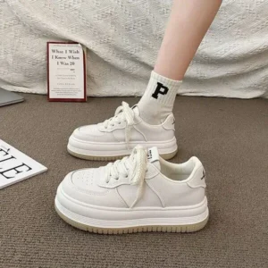 Petdrik Women Fashion Round Toe Petite Platform Platform Lace-Up Sneakers