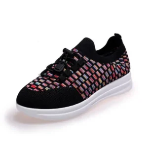 Petdrik Women Fashion Low-Top Lace-Up Platform Color-Block Fly-Knit Sneakers