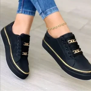 Petdrik Women Thick Bottom Chain Casual Round Toe Fashion Pu Sneakers