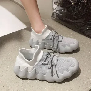 Petdrik Women Fashion Round ToeWomen Fashion Round Toe Octopus Fly Woven Sneakers Shallow Cut Print Lace Up Flat Sneakers