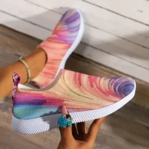 Petdrik Women Fashion Round Multicolor Gradient Rainbow Mesh Sneakers